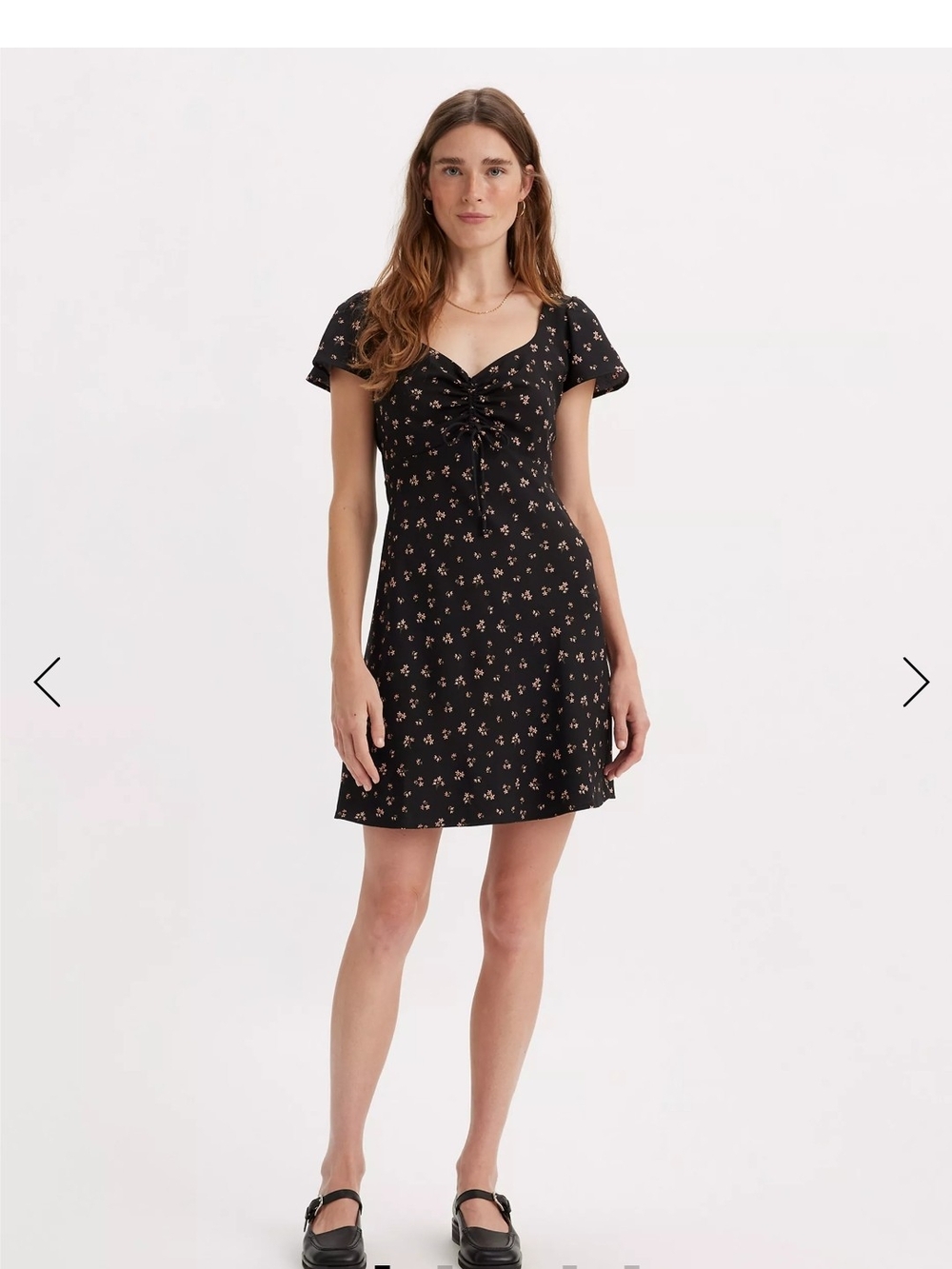 Levi's Black Floral Sweetheart Tie-Front Mini Dress. Large